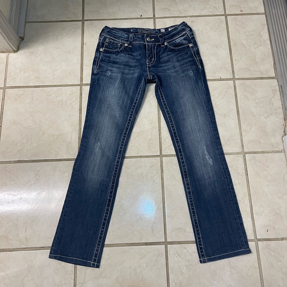 Miss Me Jeans Womens 27x29 Dark Blue Straight  Dark Wash Western Denim Pants